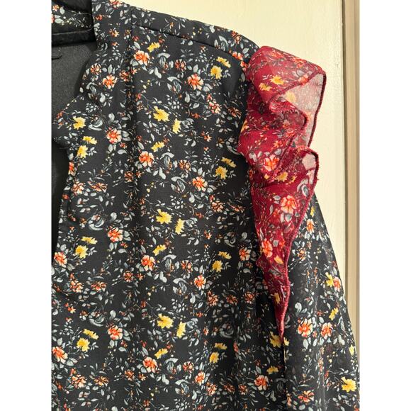 Forever 21 Tunic 0X Black Mini Floral Ditzy Print Ruffled Shoulder Boho - Picture 8 of 8